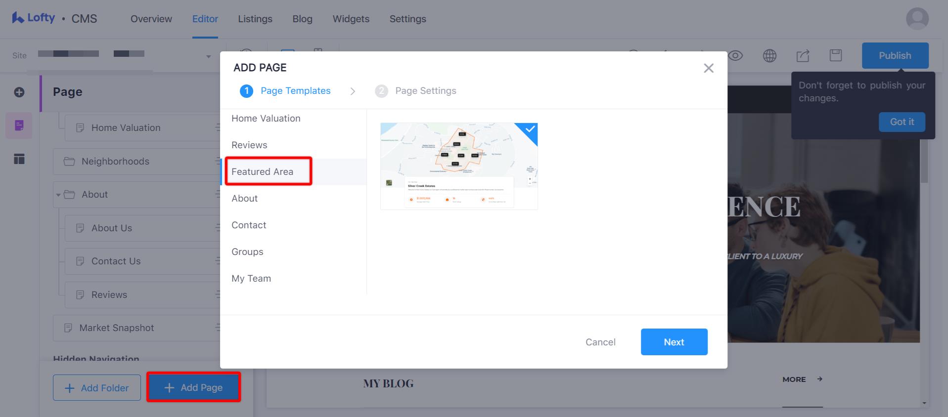 Add / Edit Featured Areas – Lofty Help Center