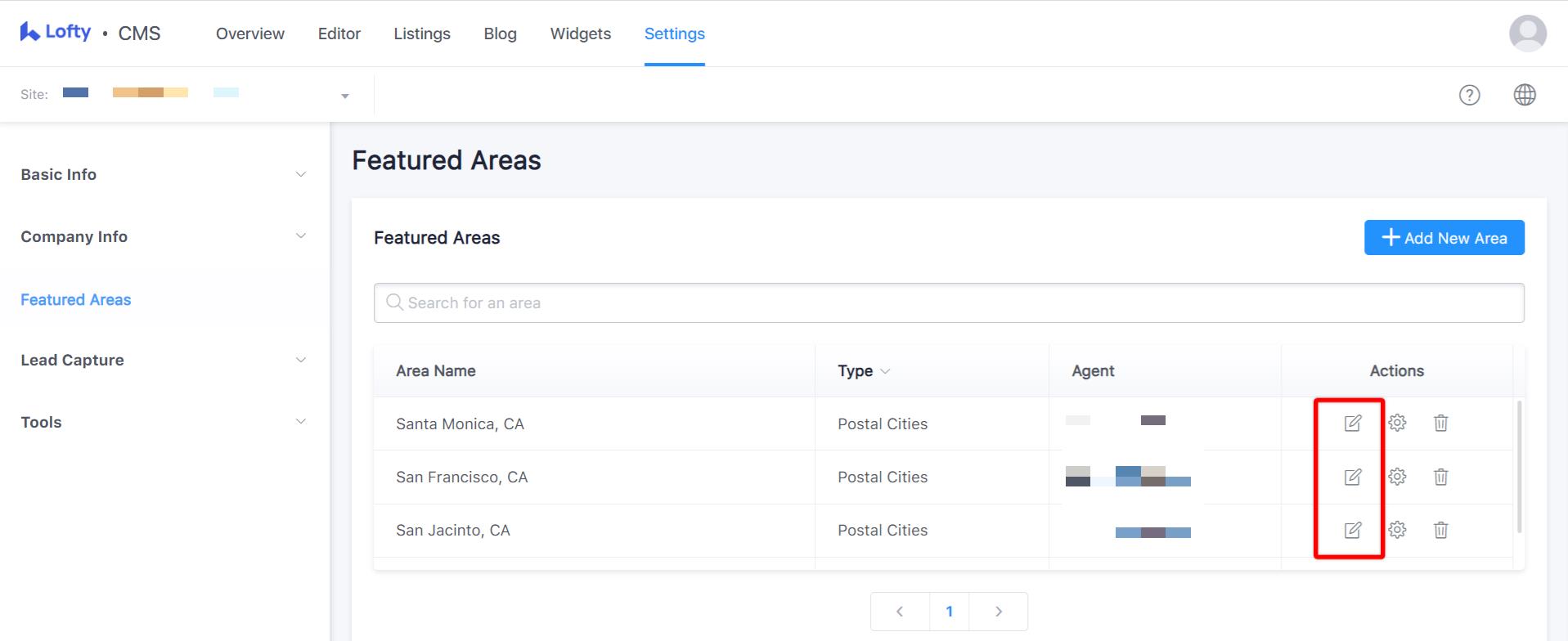 Add / Edit Featured Areas – Lofty Help Center