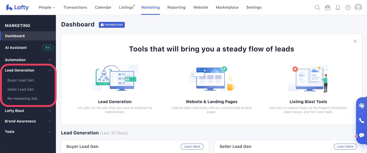 Marketing Section - Lofty Lead Capture Tools – Lofty Help Center
