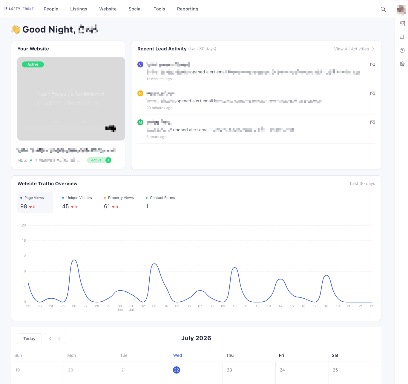 The Lofty Front CRM workspace
